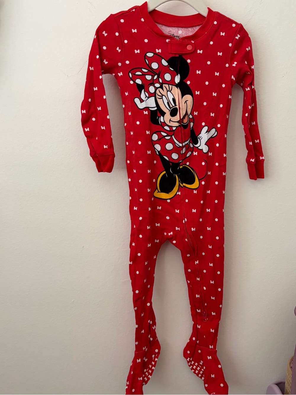 Disney Red Minnie Mouse Footie Pajamas with Bow Print